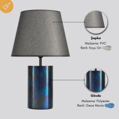 Zent Gece Mavisi Gövde Koyu Gri Başlık Dekoratif Abajur