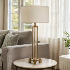 Rovel Eskitme Gövde Krem Başlık Dekoratif Abajur