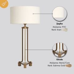 Rovel Eskitme Gövde Krem Başlık Dekoratif Abajur