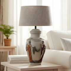 Ares Gri Gövde Kahverengi Başlık Dekoratif Abajur