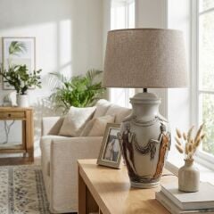 Ares Gri Gövde Kahverengi Başlık Dekoratif Abajur