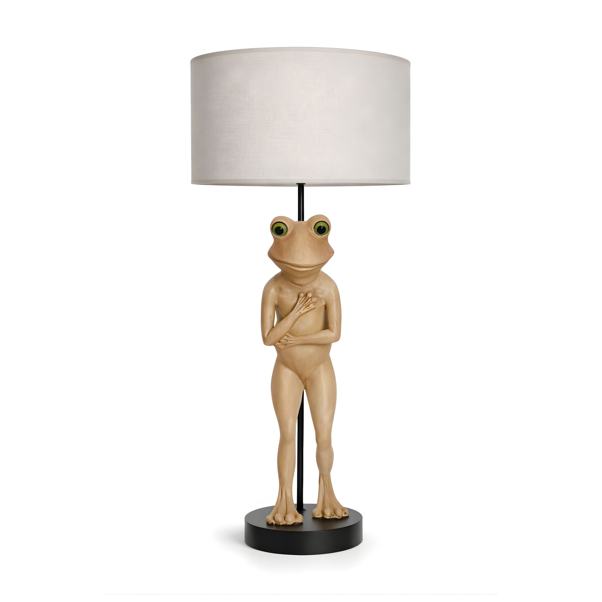 Frog Bej Gövde Gri Başlık Dekoratif Abajur