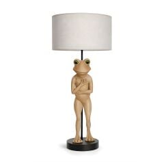 Frog Bej Gövde Gri Başlık Dekoratif Abajur