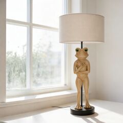 Frog Bej Gövde Gri Başlık Dekoratif Abajur