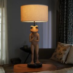 Frog Bej Gövde Gri Başlık Dekoratif Abajur