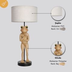 Frog Bej Gövde Gri Başlık Dekoratif Abajur
