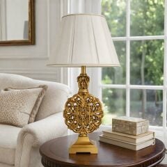 Celsa Eskitme Gold Gövde Krem Başlık Dekoratif Abajur