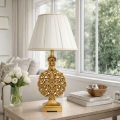 Celsa Eskitme Gold Gövde Krem Başlık Dekoratif Abajur