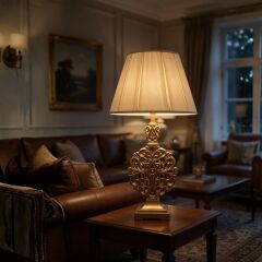 Celsa Eskitme Gold Gövde Krem Başlık Dekoratif Abajur