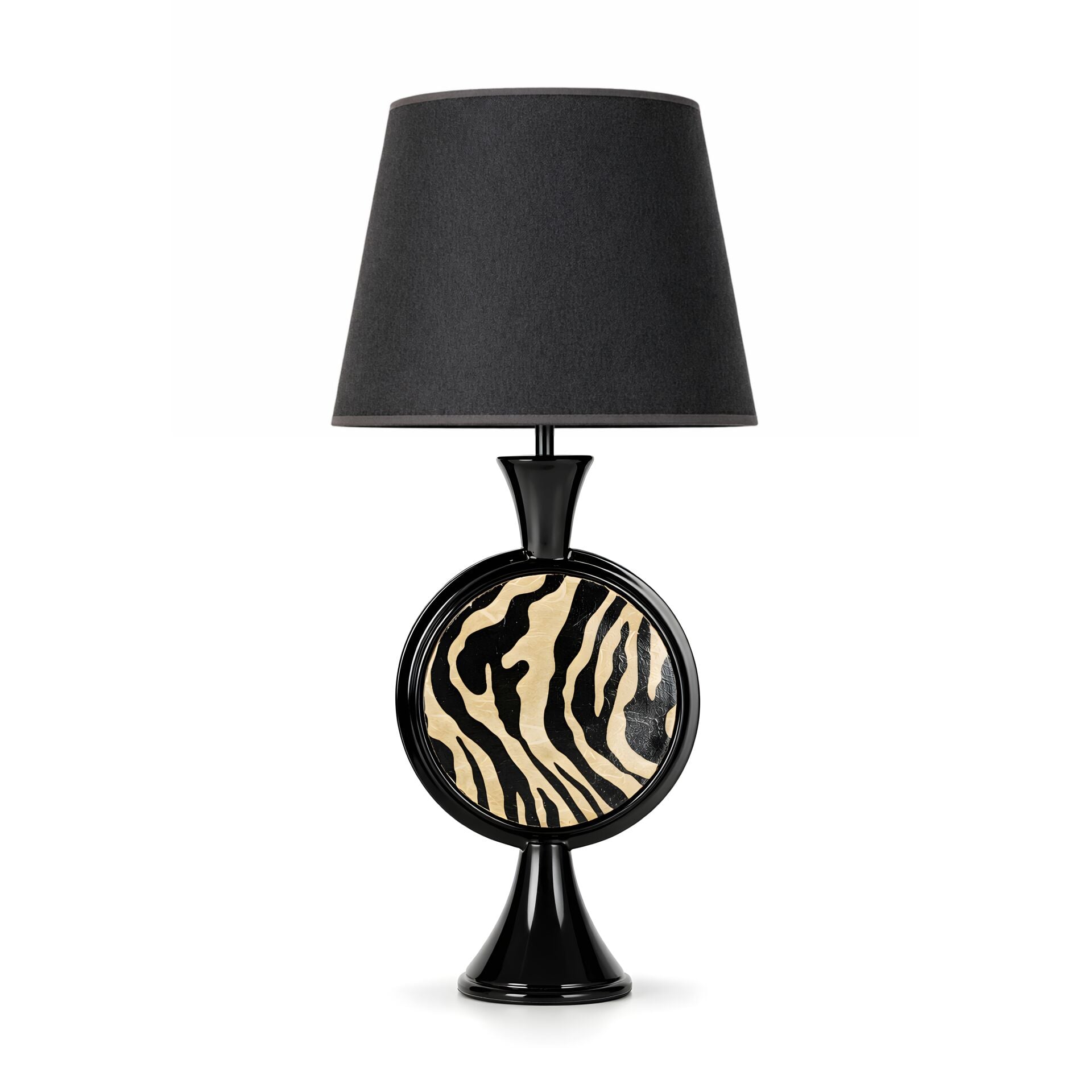 Lerasa Desenli Siyah Gövde Siyah Başlık Dekoratif Abajur
