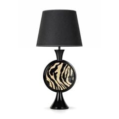 Lerasa Desenli Siyah Gövde Siyah Başlık Dekoratif Abajur