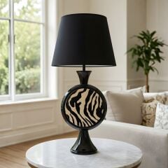 Lerasa Desenli Siyah Gövde Siyah Başlık Dekoratif Abajur