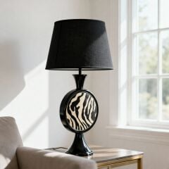 Lerasa Desenli Siyah Gövde Siyah Başlık Dekoratif Abajur