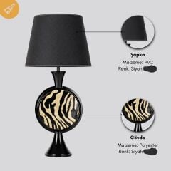 Lerasa Desenli Siyah Gövde Siyah Başlık Dekoratif Abajur