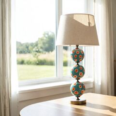 Nox Turkuaz Gövde Krem Başlık Dekoratif Abajur