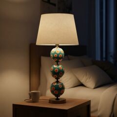 Nox Turkuaz Gövde Krem Başlık Dekoratif Abajur