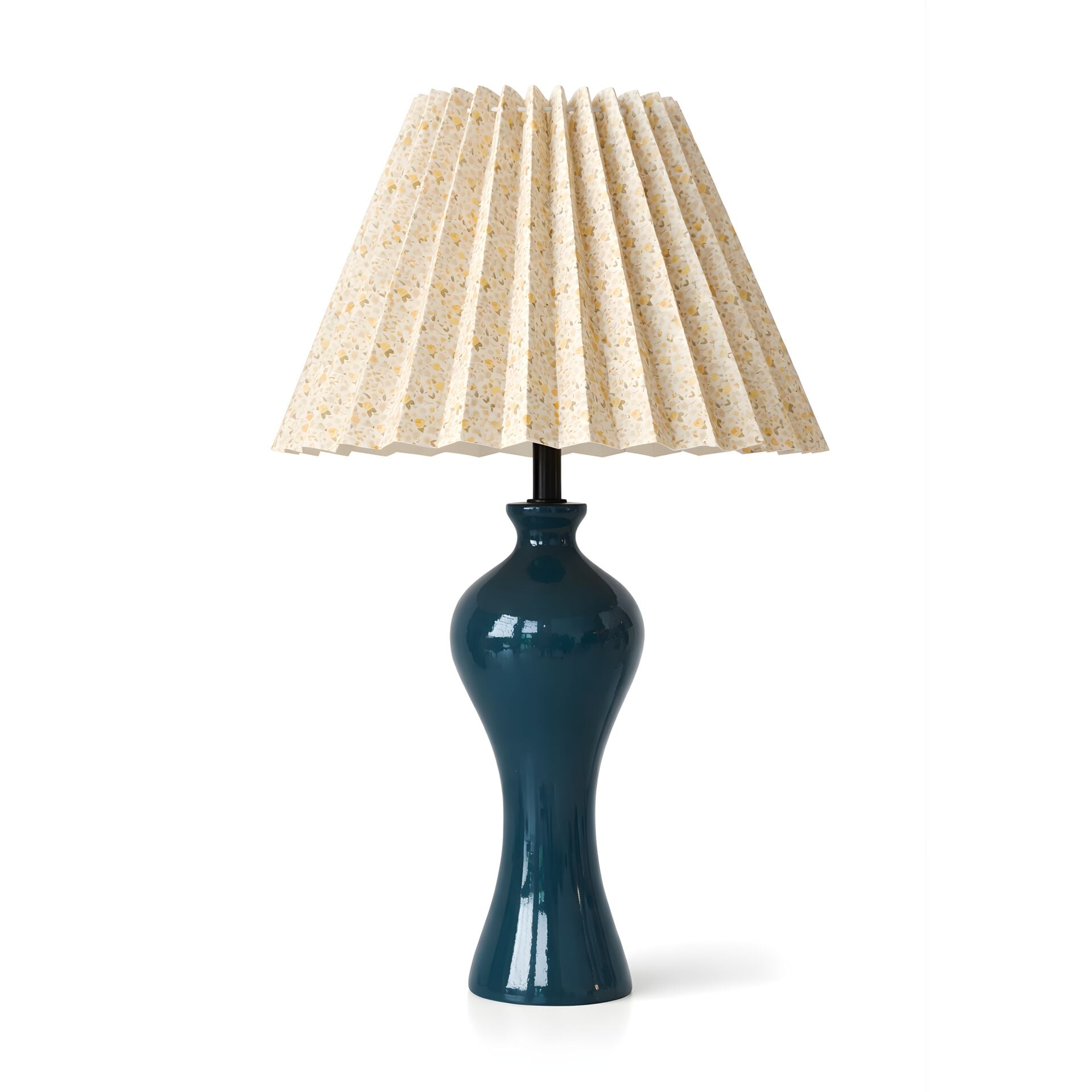 Lenta Petrol Yeşil Gövde Desen Baskılı Başlık Dekoratif Abajur