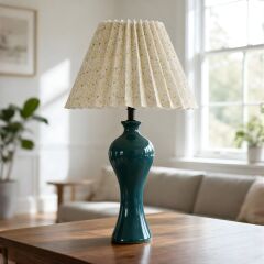 Lenta Petrol Yeşil Gövde Desen Baskılı Başlık Dekoratif Abajur