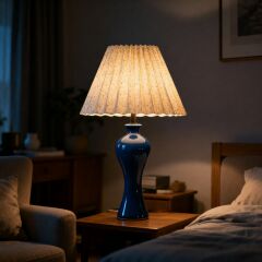 Lenta Petrol Yeşil Gövde Desen Baskılı Başlık Dekoratif Abajur