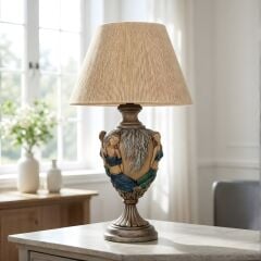 Ravel Çok Renkli Gövde Hasır Sarı Başlık Dekoratif Abajur