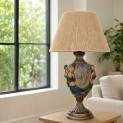 Ravel Çok Renkli Gövde Hasır Sarı Başlık Dekoratif Abajur