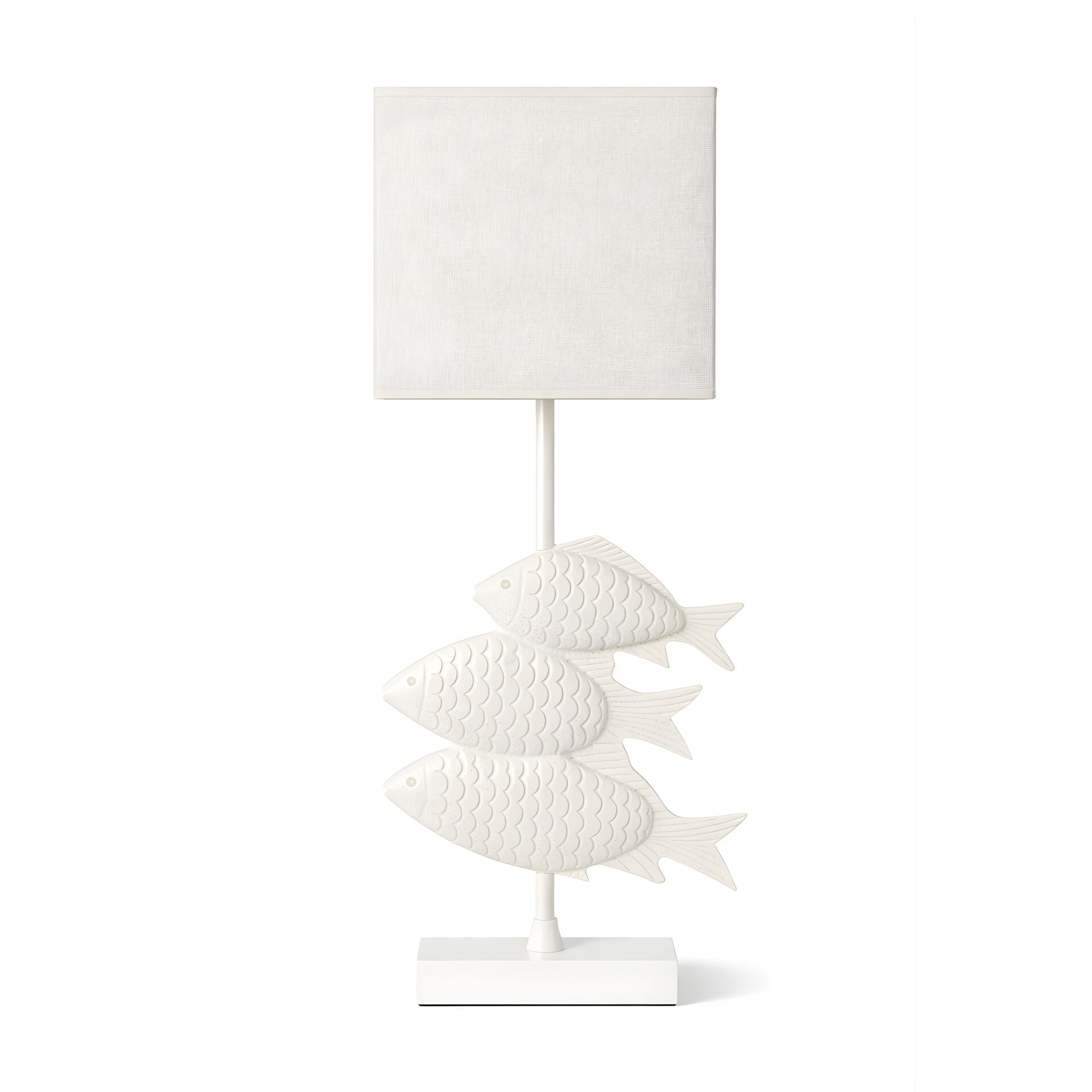 Fish Eskitme Beyaz Gövde Krem Başlık Dekoratif Abajur