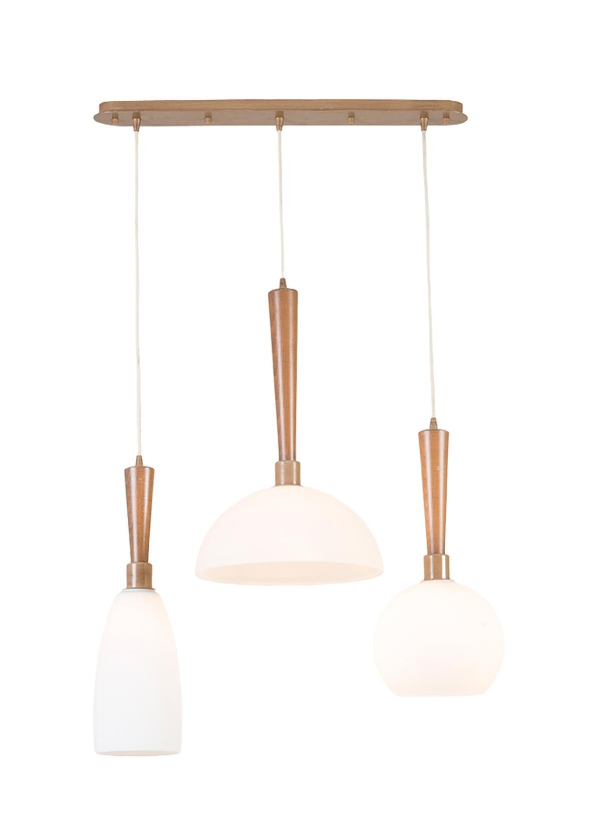 3 Başlıklı Ahşap Detay Sarkıt Avize