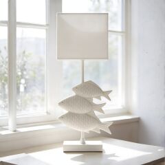 Fish Eskitme Beyaz Gövde Krem Başlık Dekoratif Abajur