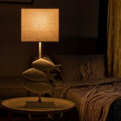 Fish Eskitme Beyaz Gövde Krem Başlık Dekoratif Abajur