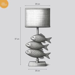 Fish Eskitme Beyaz Gövde Krem Başlık Dekoratif Abajur