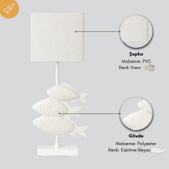 Fish Eskitme Beyaz Gövde Krem Başlık Dekoratif Abajur