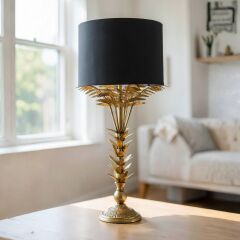 Maren Eskitme Gold Gövde Siyah Başlık Dekoratif Abajur
