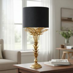 Maren Eskitme Gold Gövde Siyah Başlık Dekoratif Abajur