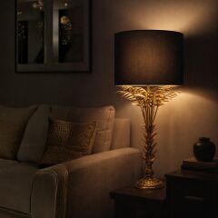 Maren Eskitme Gold Gövde Siyah Başlık Dekoratif Abajur