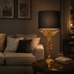 Maren Eskitme Gold Gövde Siyah Başlık Dekoratif Abajur