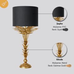 Maren Eskitme Gold Gövde Siyah Başlık Dekoratif Abajur