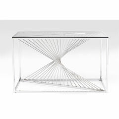 Laser Silver Clear Glass Çelik Konsol