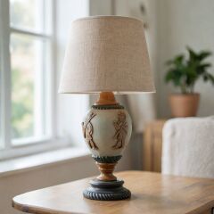 Heven Çok Renkli Gövde Bej Başlık Dekoratif Abajur