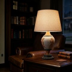 Heven Çok Renkli Gövde Bej Başlık Dekoratif Abajur