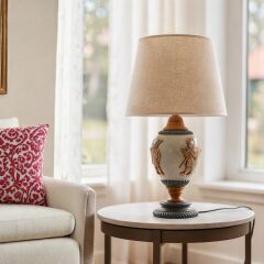 Heven Çok Renkli Gövde Bej Başlık Dekoratif Abajur