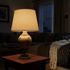 Heven Çok Renkli Gövde Bej Başlık Dekoratif Abajur