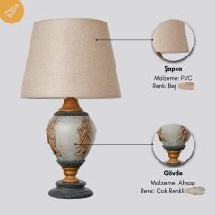 Heven Çok Renkli Gövde Bej Başlık Dekoratif Abajur