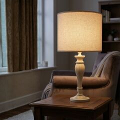 Kior Eskitme Krem Gövde Krem Başlık Dekoratif Abajur