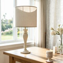 Kior Eskitme Krem Gövde Krem Başlık Dekoratif Abajur