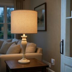 Kior Eskitme Krem Gövde Krem Başlık Dekoratif Abajur