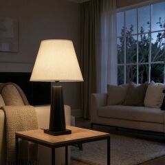 Berly Siyah Gövde Krem Başlık Dekoratif Abajur