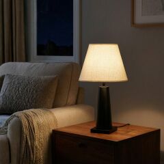 Berly Siyah Gövde Krem Başlık Dekoratif Abajur