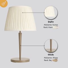 Kael Bej Gövde Krem Başlık Dekoratif Abajur