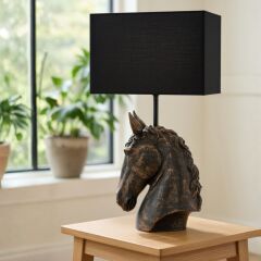 Horse Eskitme Siyah Gövde Siyah Başlık Dekroatif Abajur