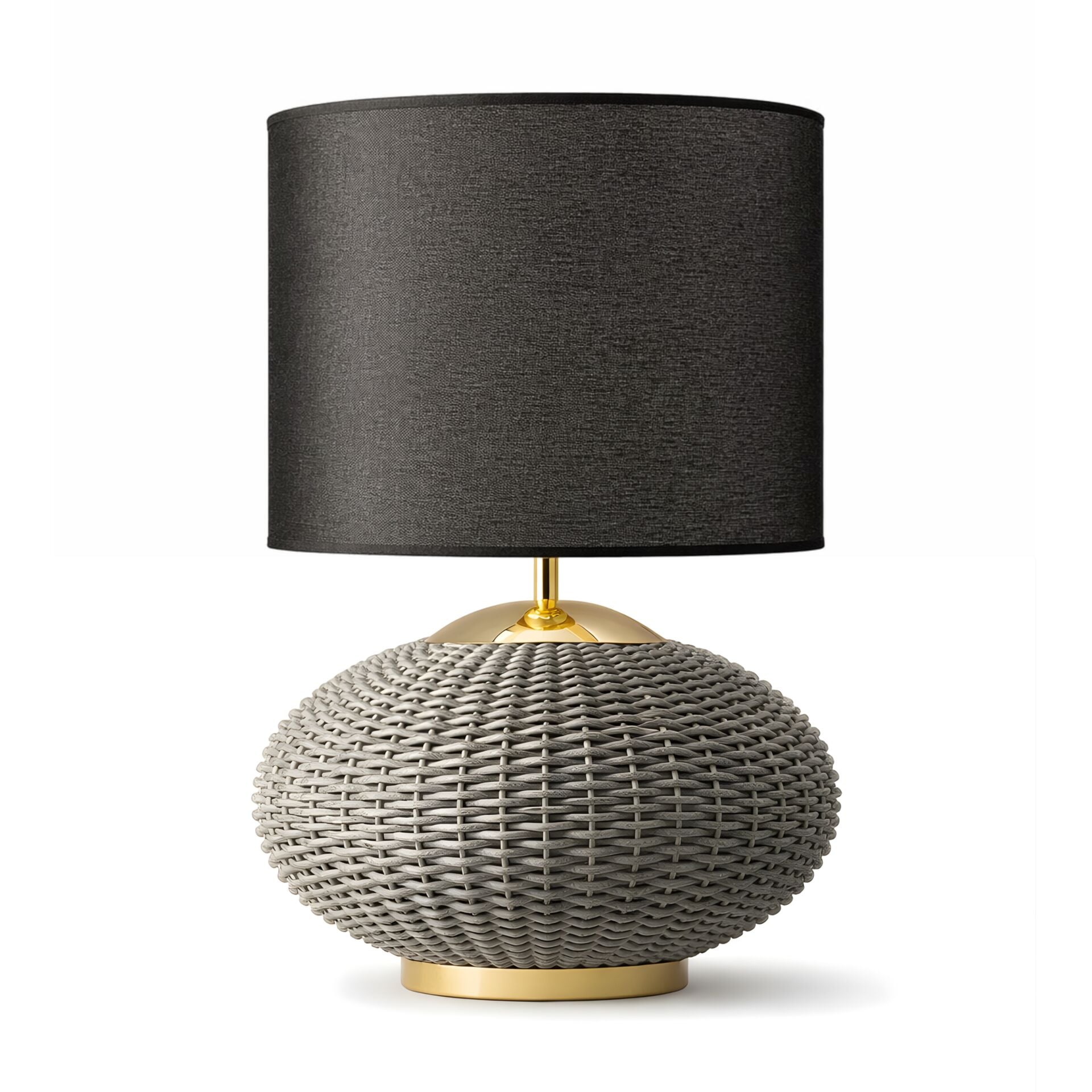 Avior Gri Gövde Siyah Başlık Dekoratif Rattan Abajur